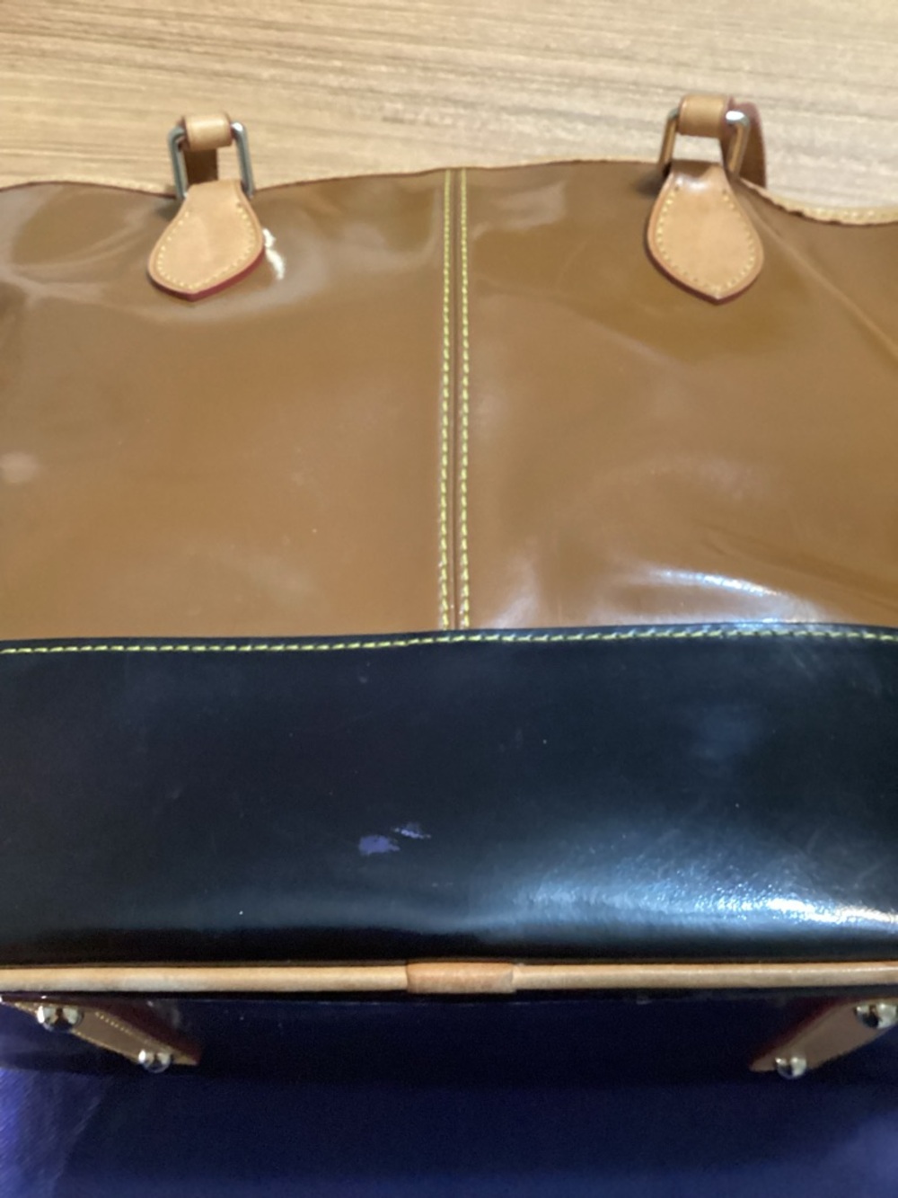 Dooney & Bourke Brown and Black Patent Tote with Heart Charm - Picture 3 of 8